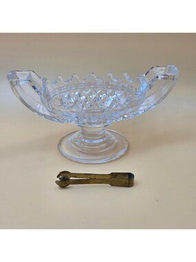 Cambridge Glass Mt Vernon Footed Salt Cellars Set of 3 with 1 Brass Tongs